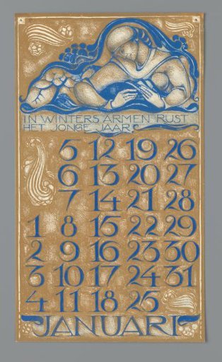 Calendar page for January 1930 from the Nederlandsch Kunstverbond Kalender