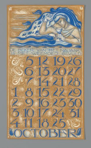 Calendar page for October 1930 from the Nederlandsch Kunstverbond Kalender