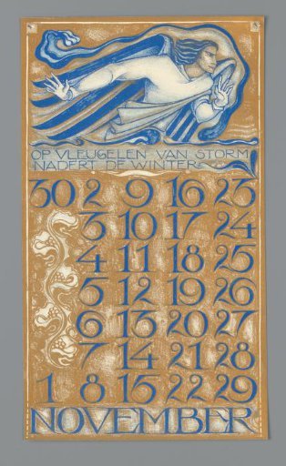 Calendar page for November 1930 from the Nederlandsch Kunstverbond Kalender