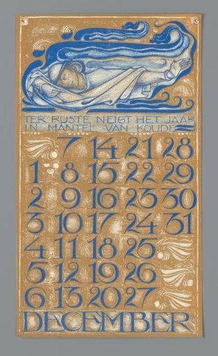 Calendar page for December 1930 from the Nederlandsch Kunstverbond Kalender