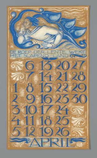 Calendar page for April 1930 from the Nederlandsch Kunstverbond Kalender
