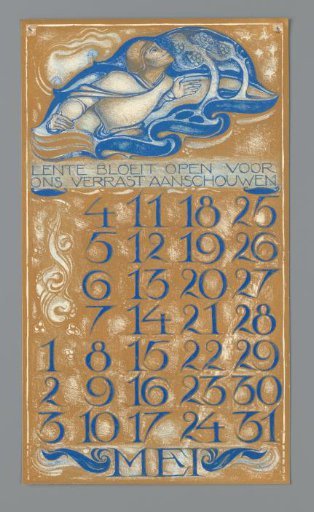 Calendar page for May 1930 from the Nederlandsch Kunstverbond Kalender