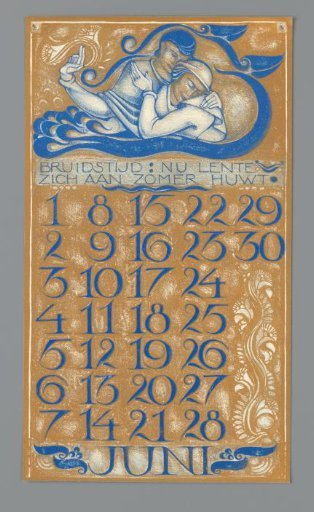 Calendar page for June 1930 from the Nederlandsch Kunstverbond Kalender