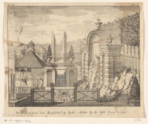 View of the side of the cave near the fish pond in the garden of Rosendael Castle
