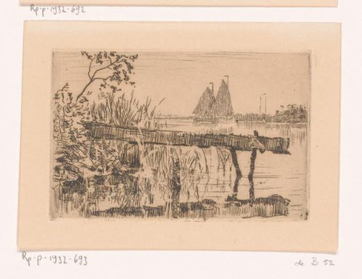 Gangplank at the shore, with two sailing boats in the background