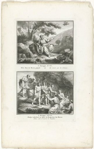 Elijah Fed by Ravens and Obadiah Feeding One Hundred Prophets in a Cave