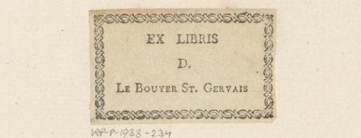 Ex libris of Pierre-Nicolas Le Bouyer de St. Gervais