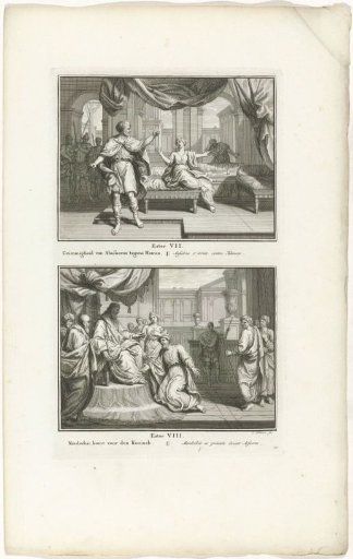 King Ahasuerus Angry at Haman and Mordecai Rewarded by King Ahasuerus