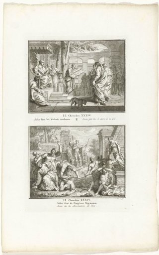 Shaphan Reading the Book of the Law to King Josiah and King Josiah Destroying the Temples