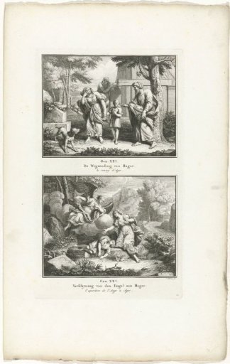 Hagar and Ishmael Cast Out by Abraham and an Angel Pointing Out the Water Spring to Hagar