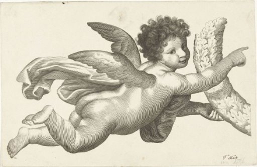 Floating putto with wreath
