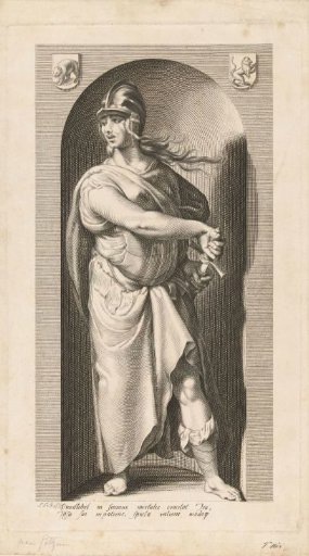 Personification of wrath standing in niche