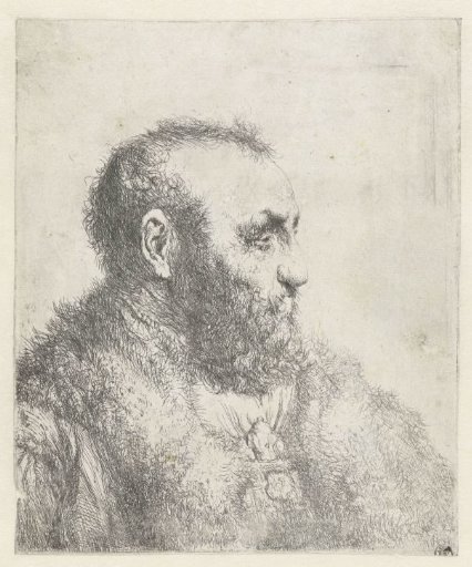 Bust of an old man with a fur coat