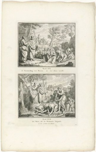 Israelites Gathering the Manna and Moses Striking Water from a Rock