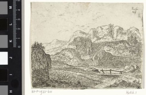 Mountain landscape with a lake and bridge