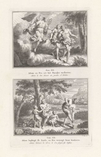 Expulsion from Paradise / Adam Cultivates the Earth and Eve Cares for the Children