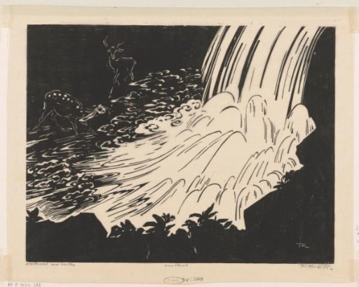 Waterfall with deer