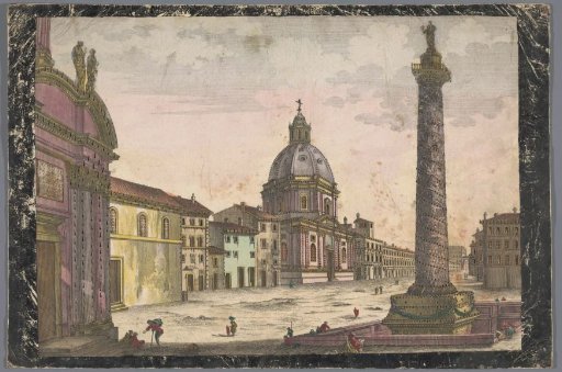 View of the church of Santa Maria di Loreto and the Column of Trajan in Rome