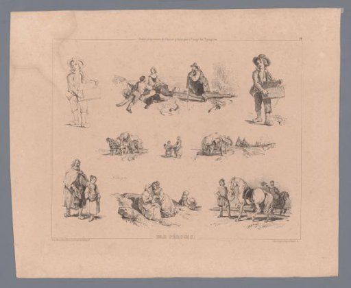 Nine depictions of figures in the countryside