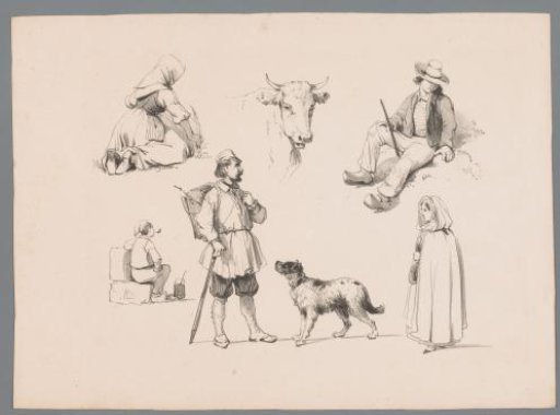 Five figure studies with dog and ox