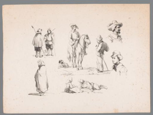 Six figure studies including two shepherds and a rider