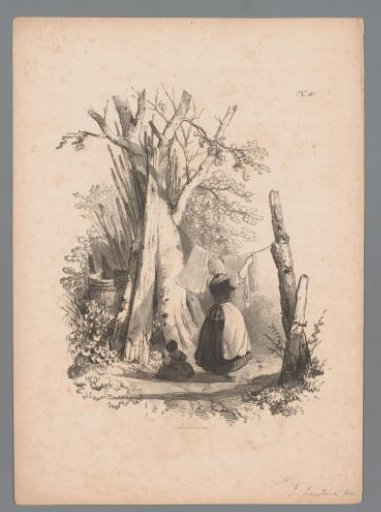 Landscape with woman hanging out the laundry