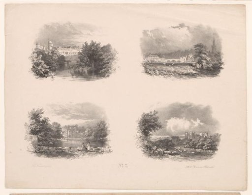 Four landscapes with monumental buildings