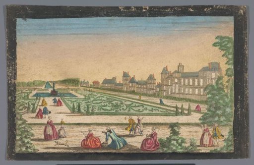 View of the garden and the Palace of Fontainebleau