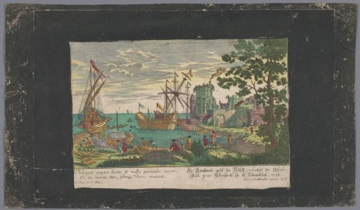 View of moored ships and a shipyard