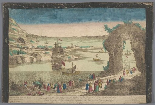 View of the arrival of the French in the harbour at Cayenne for the establishment of a new settlement