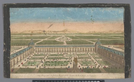 View of the garden and the Palacio del Buen Retiro in Madrid