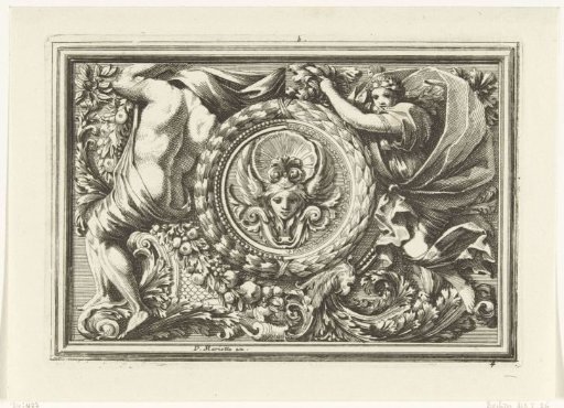 Panel with a mask in a round medallion