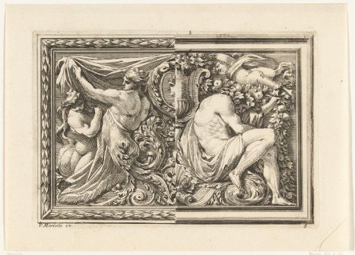Panel with a naked man and woman and a seated man