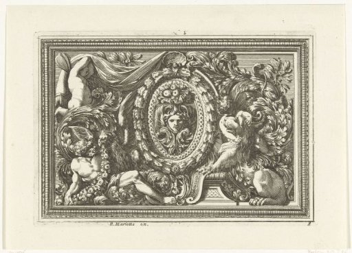 Panel with a mask in an oval medallion