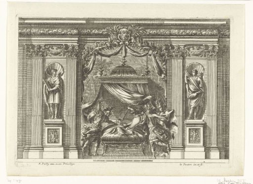 Alcove with soldiers killing a man in bed