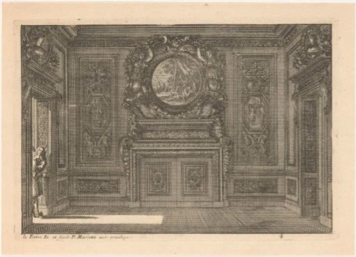 Room with fireplace and shutters