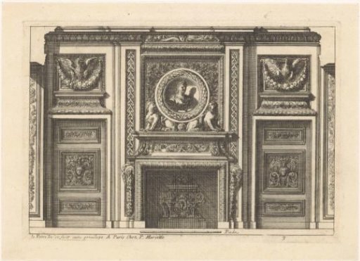 Fireplace with bust of an emperor