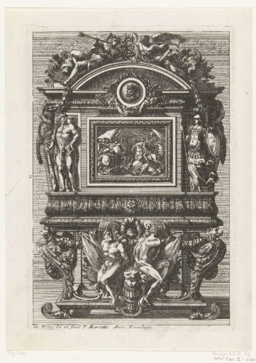 Cabinet with battle scene on panel