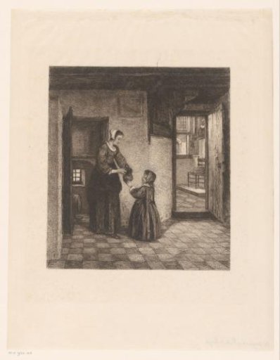 Woman with a child in a cellar room