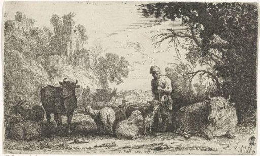 Shepherd with Cows, Sheep and Goats