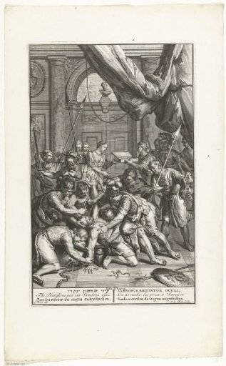 Philistines put out the eyes of bound Samson