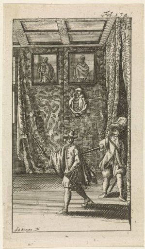 Interior with two men with swords