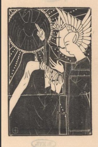 Three Kneeling Figures before a Winged Man