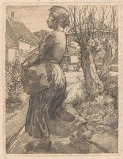 Peasant Woman in Clogs at a Farmhouse