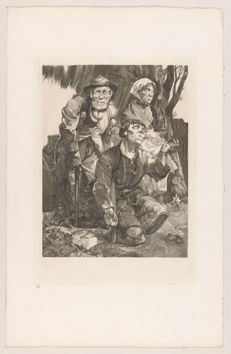 Three beggars by a tree