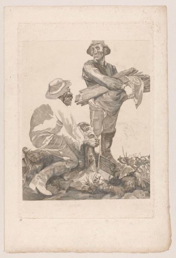 Two Workers with Rope and Planks
