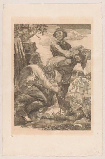 Two Workers with Rope and Planks
