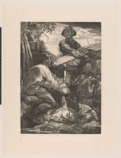 Two workers with rope and planks