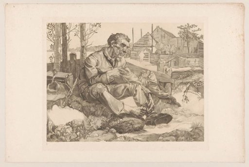 Resting man near a farm