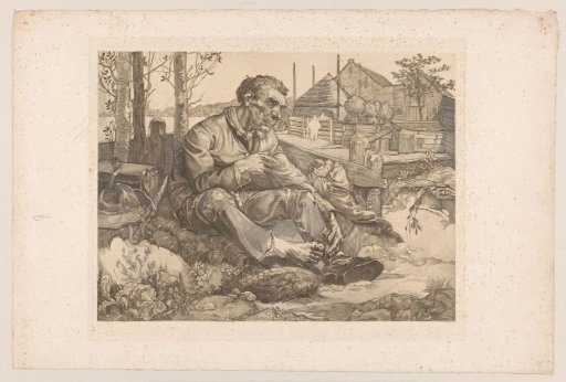 Resting man near a farm